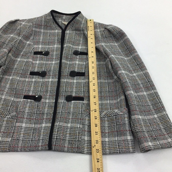 Vintage 1970s Marty Gutmacher Houndstooth Plaid Open Front Blazer Jacket L Black - Picture 6 of 6